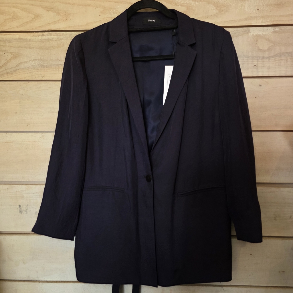 Nwt Theory Women's Dark Navy Twill Single-Button Blazer Size 2.